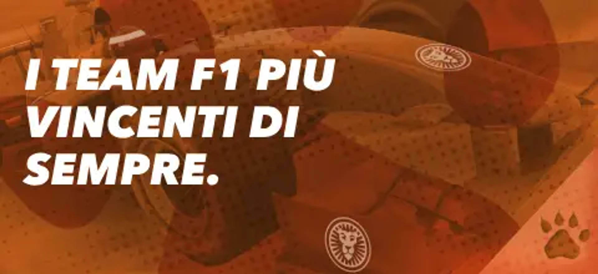 I team F1 più vincenti di sempre su auto da corsa arancione.
