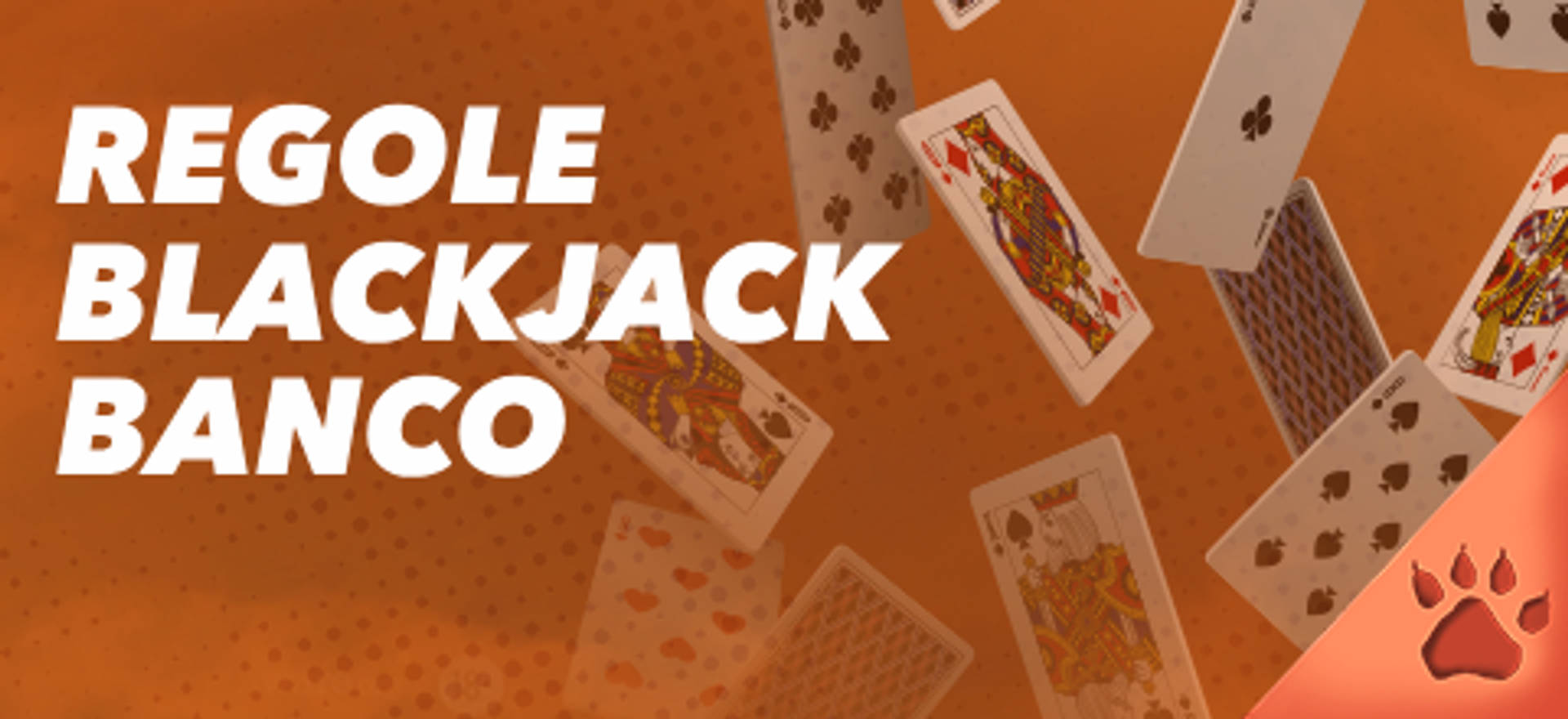 Regole del Blackjack Banco con carte da gioco su sfondo arancione.