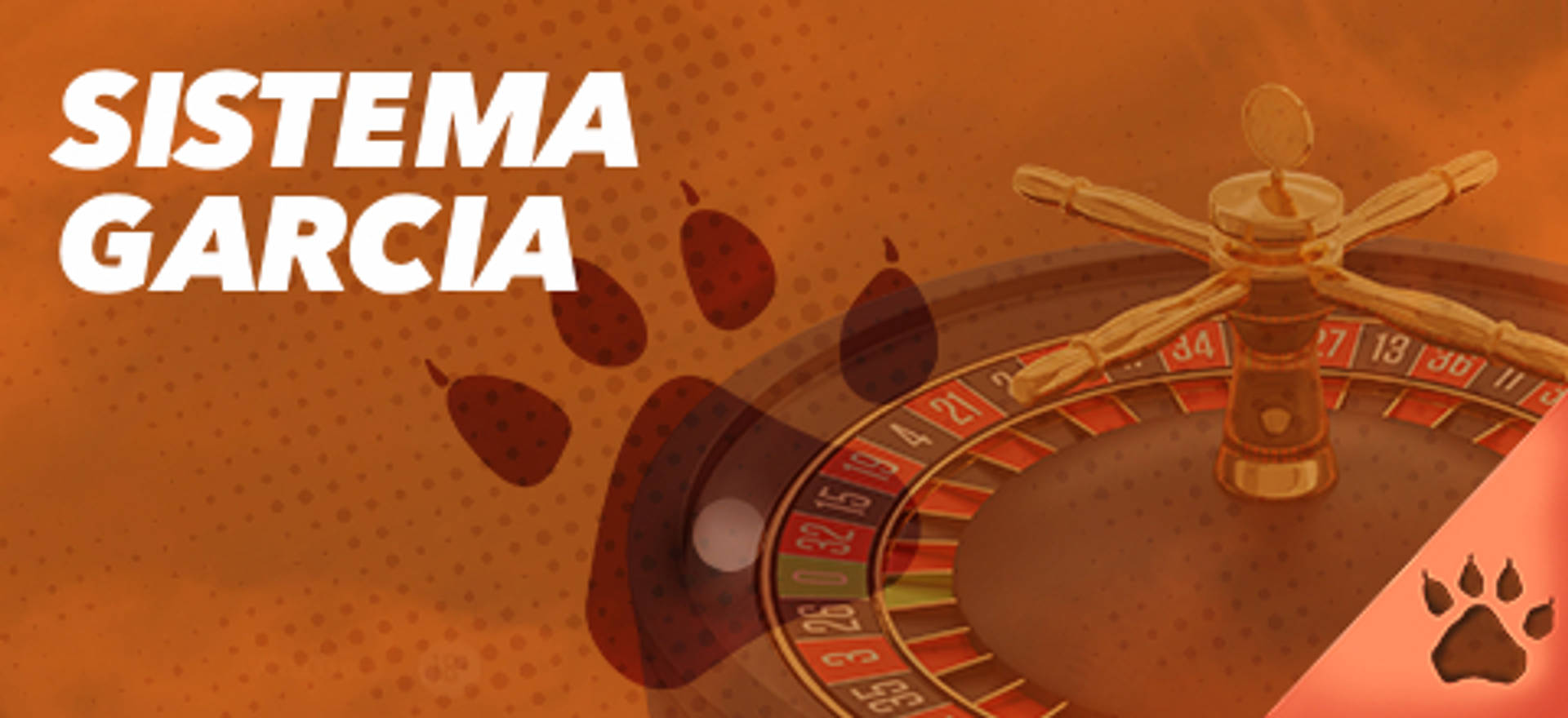 Sistema Garcia con roulette e impronta di zampa su sfondo arancione.