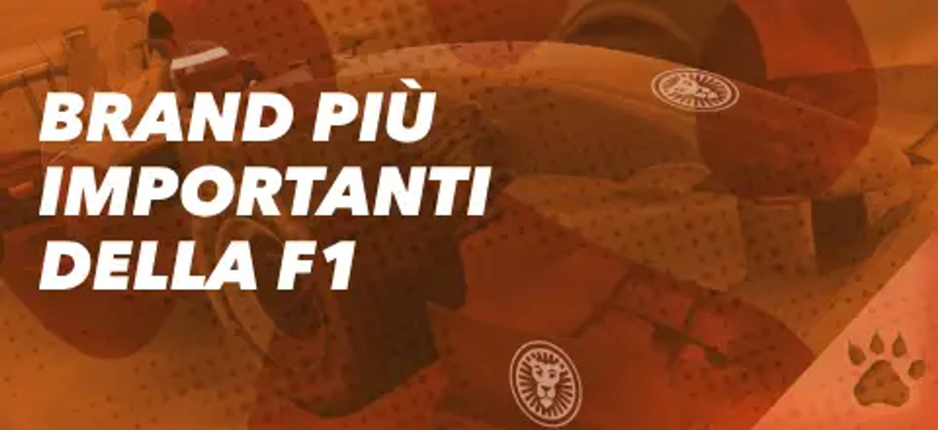Brand più importanti della F1 su auto da corsa arancione.