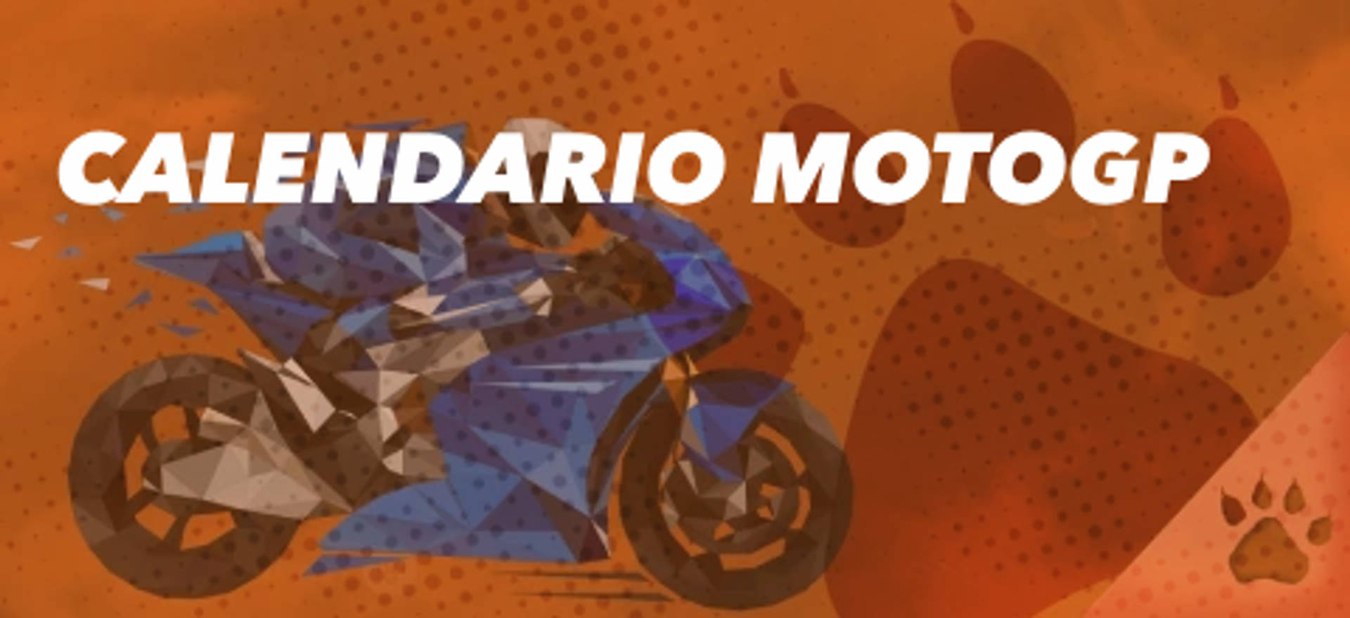 Calendario MotoGP con moto stilizzata su sfondo arancione.