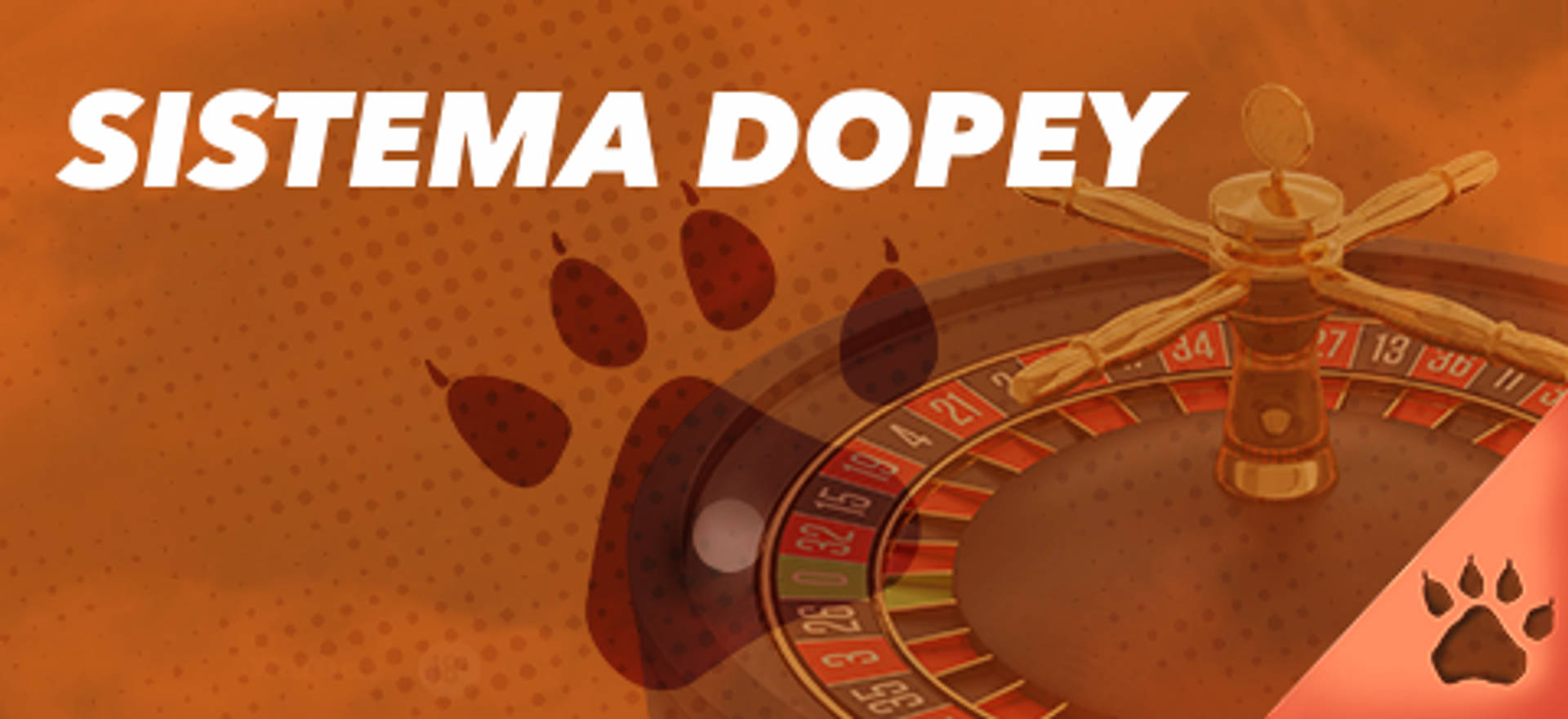 Sistema Dopey con roulette e impronta di zampa su sfondo arancione.