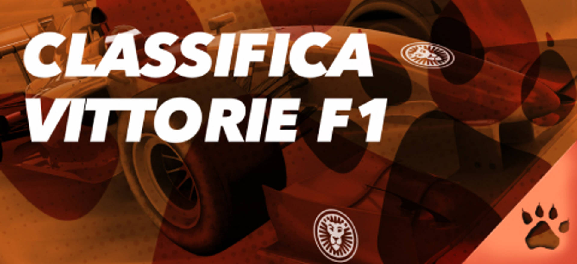 Classifica Vittorie F1 su auto da corsa con logo.