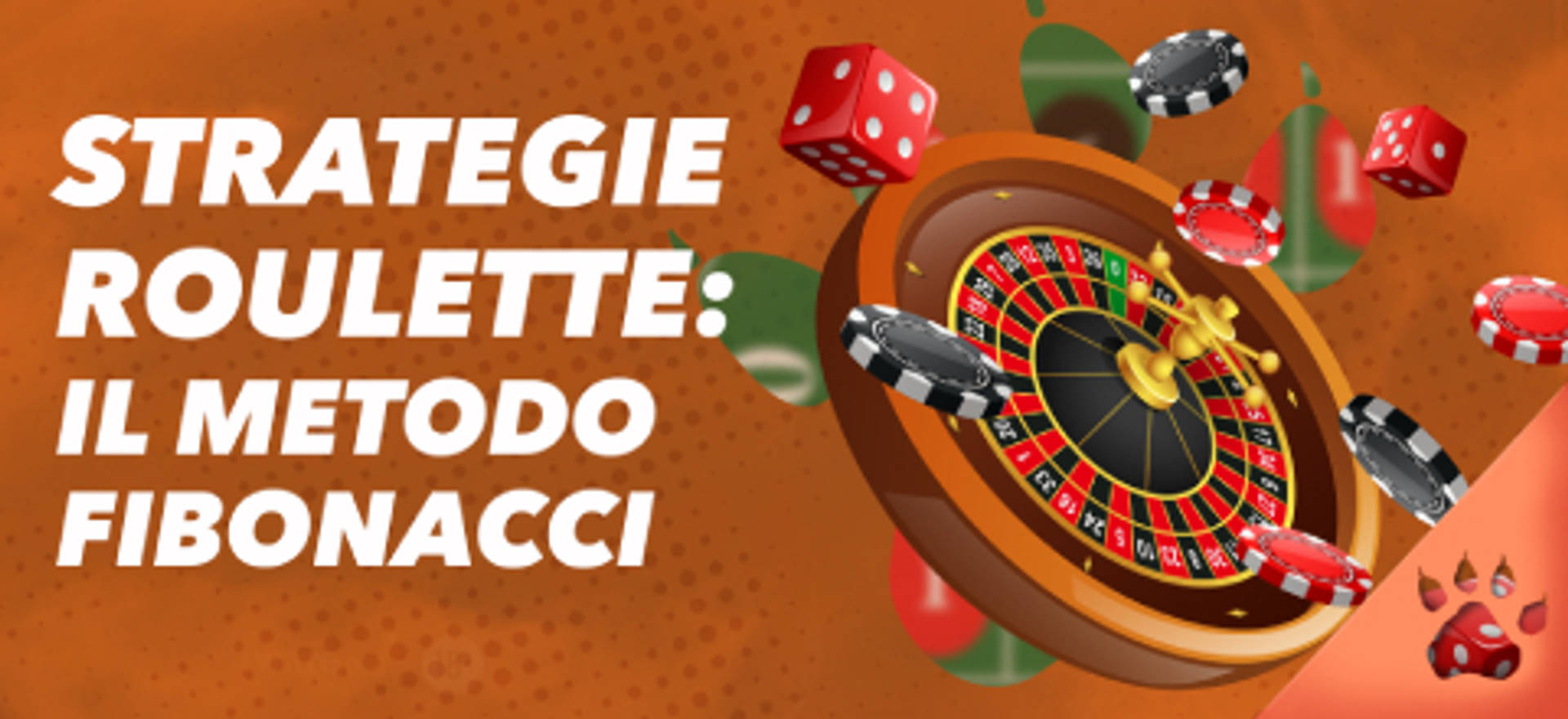 Strategie Roulette: Il Metodo Fibonacci, con una ruota della roulette, dadi e fiches.