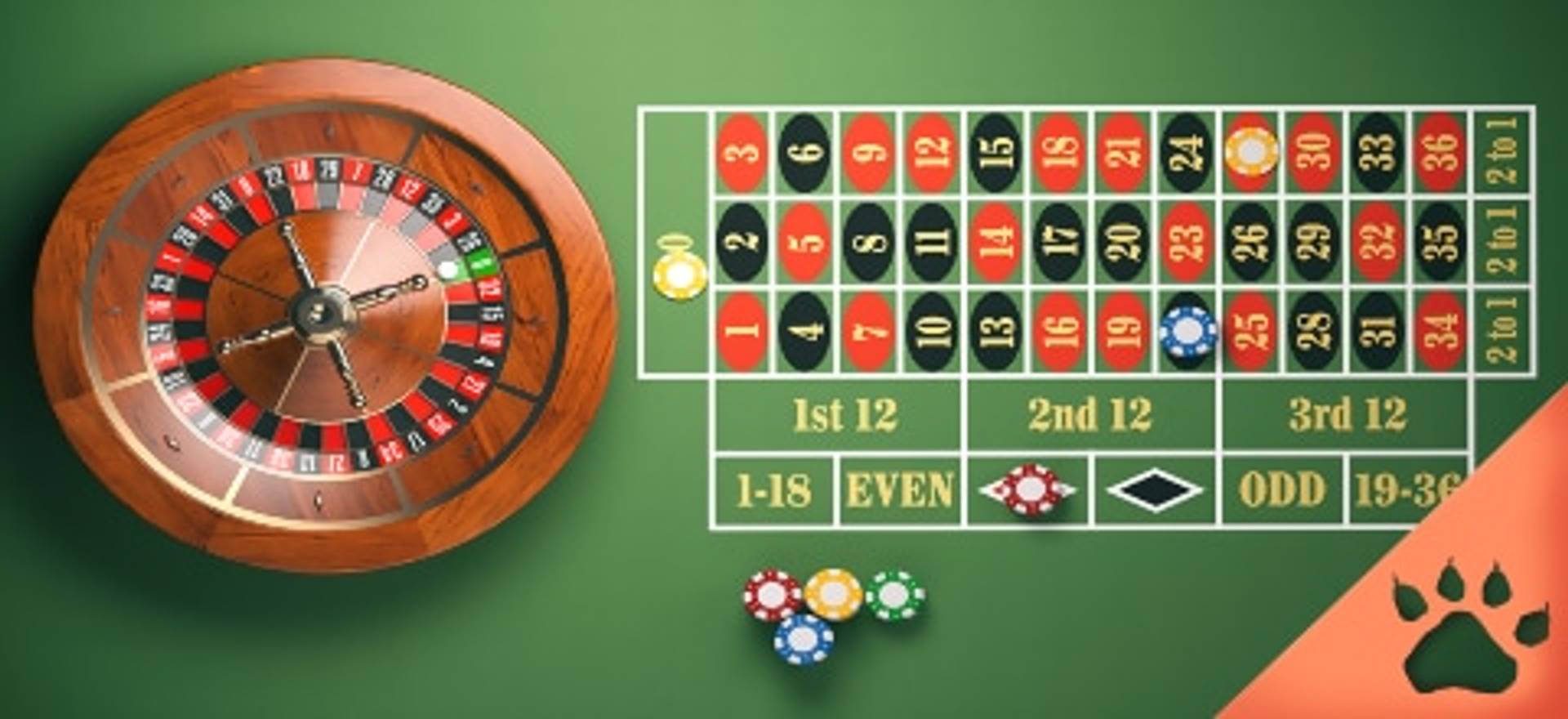 Roulette e tavolo da gioco con fiches.