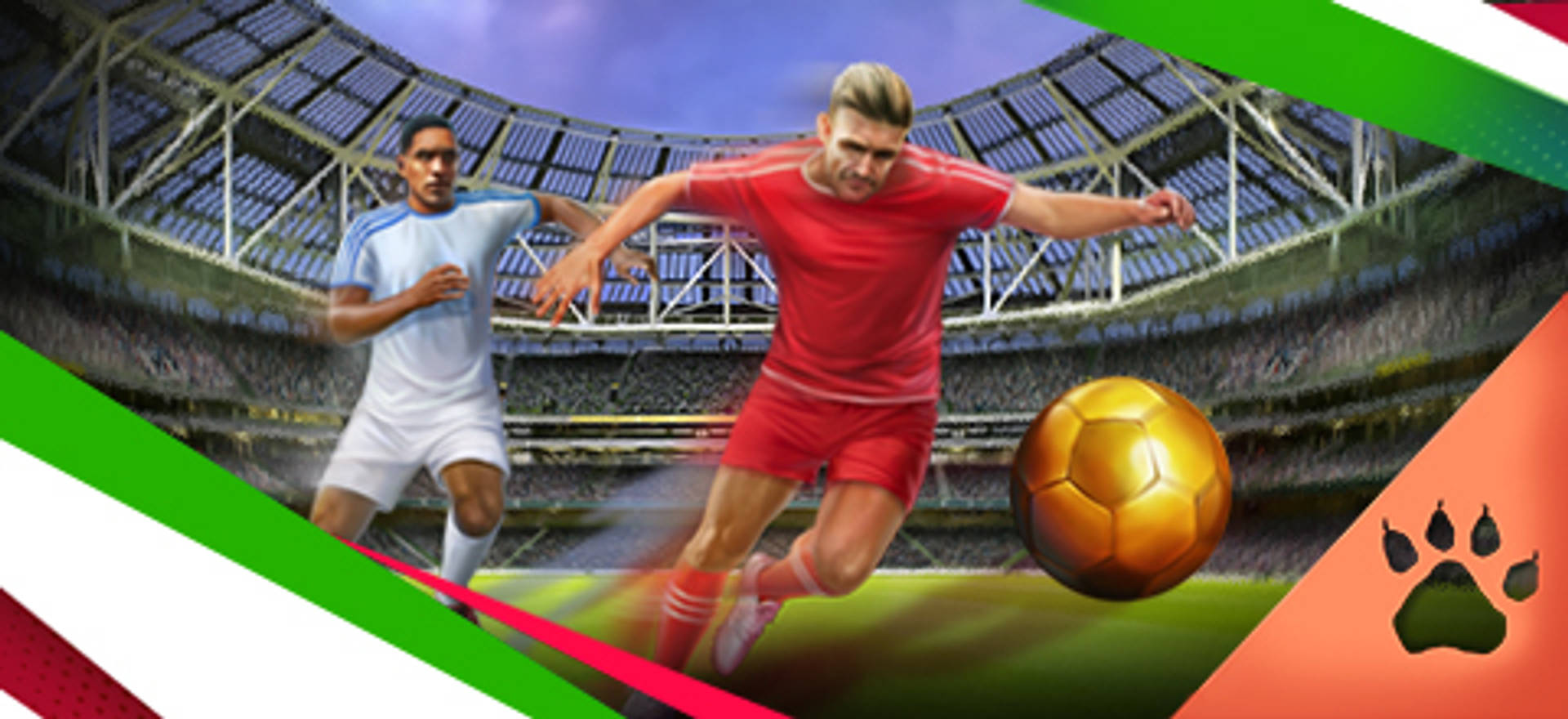 Due giocatori di calcio in campo con un pallone dorato.