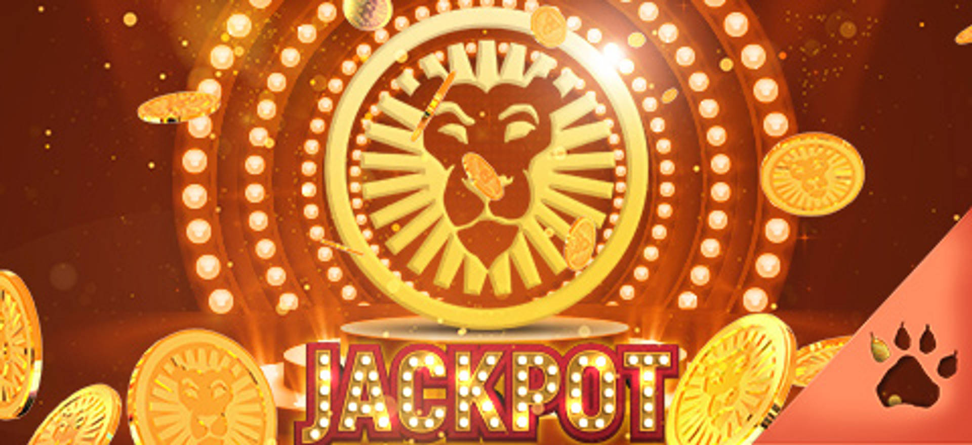 Jackpot con leone dorato e monete.