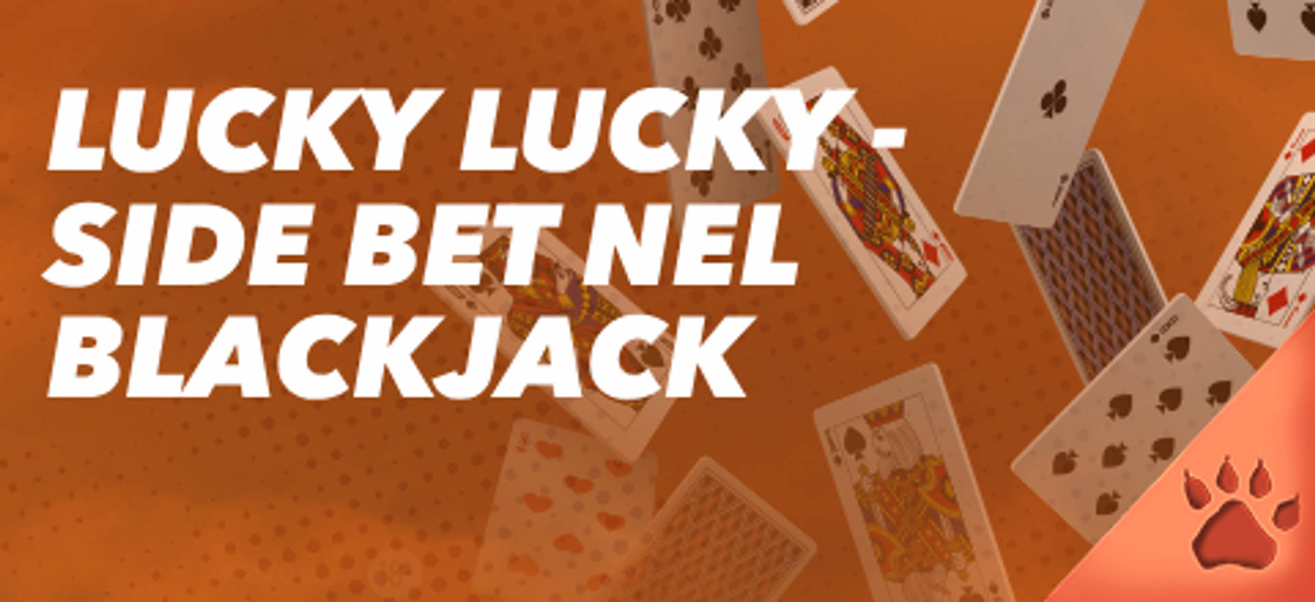 Lucky Lucky Side Bet Blackjack su sfondo arancione con carte da gioco.