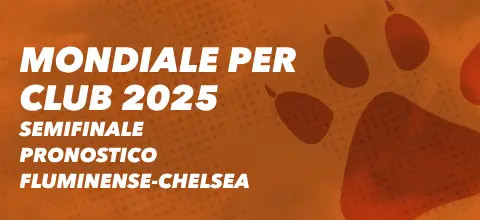 Sfondo arancione con impronta di zampa e testo Pronostico Fluminense-Chelsea