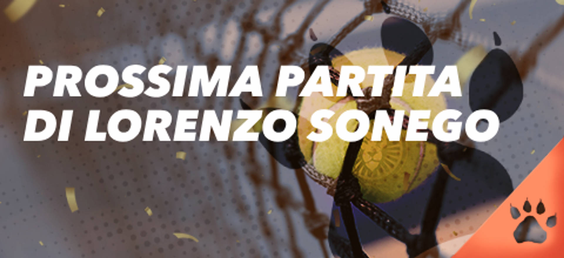 Prossima partita di Lorenzo Sonego con pallina da tennis nella rete.