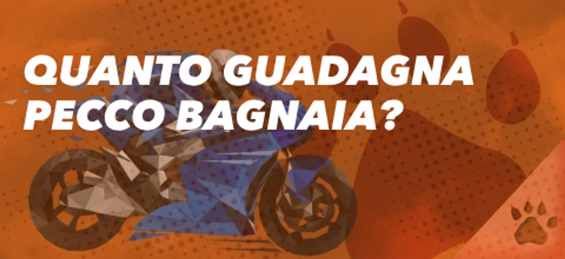 Quanto guadagna Pecco Bagnaia? Immagine di un motociclista stilizzato su sfondo arancione.