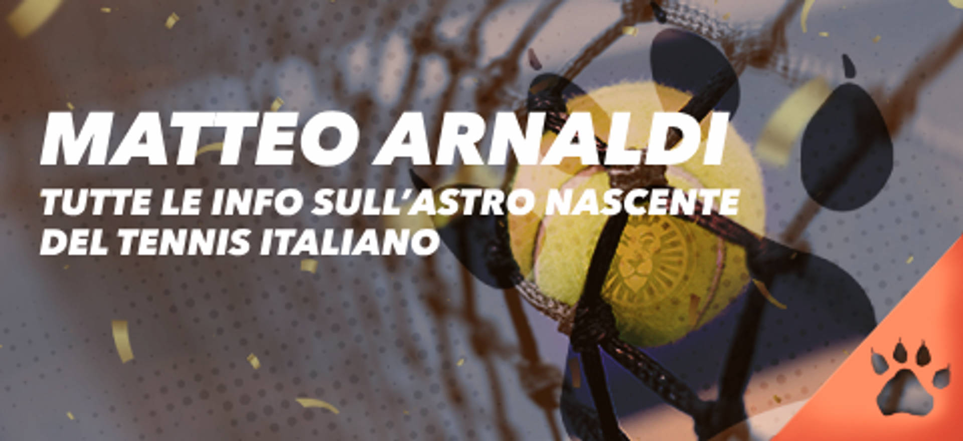 Matteo Arnaldi: Tutte le info sull'astro nascente del tennis italiano, con una pallina da tennis in una rete.
